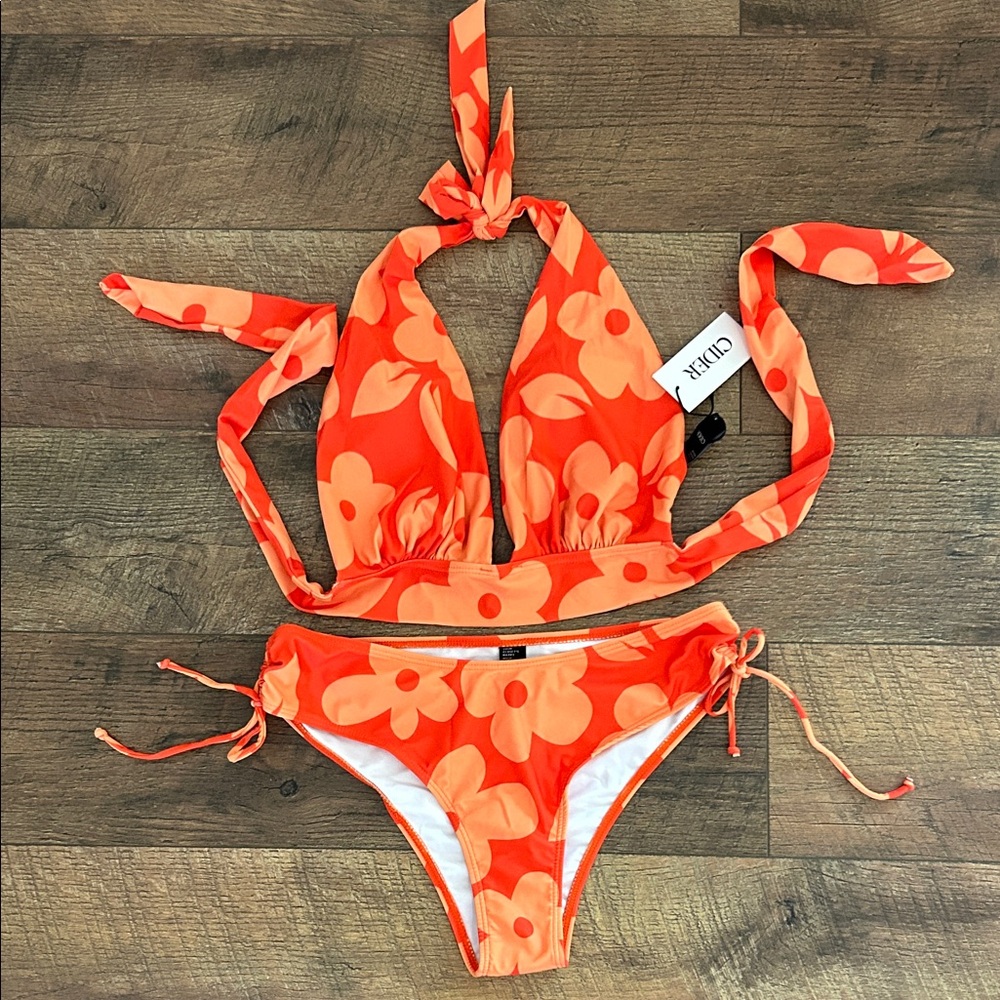 NWT Cider Orange Floral Tie-Back Women’s Bikini Set